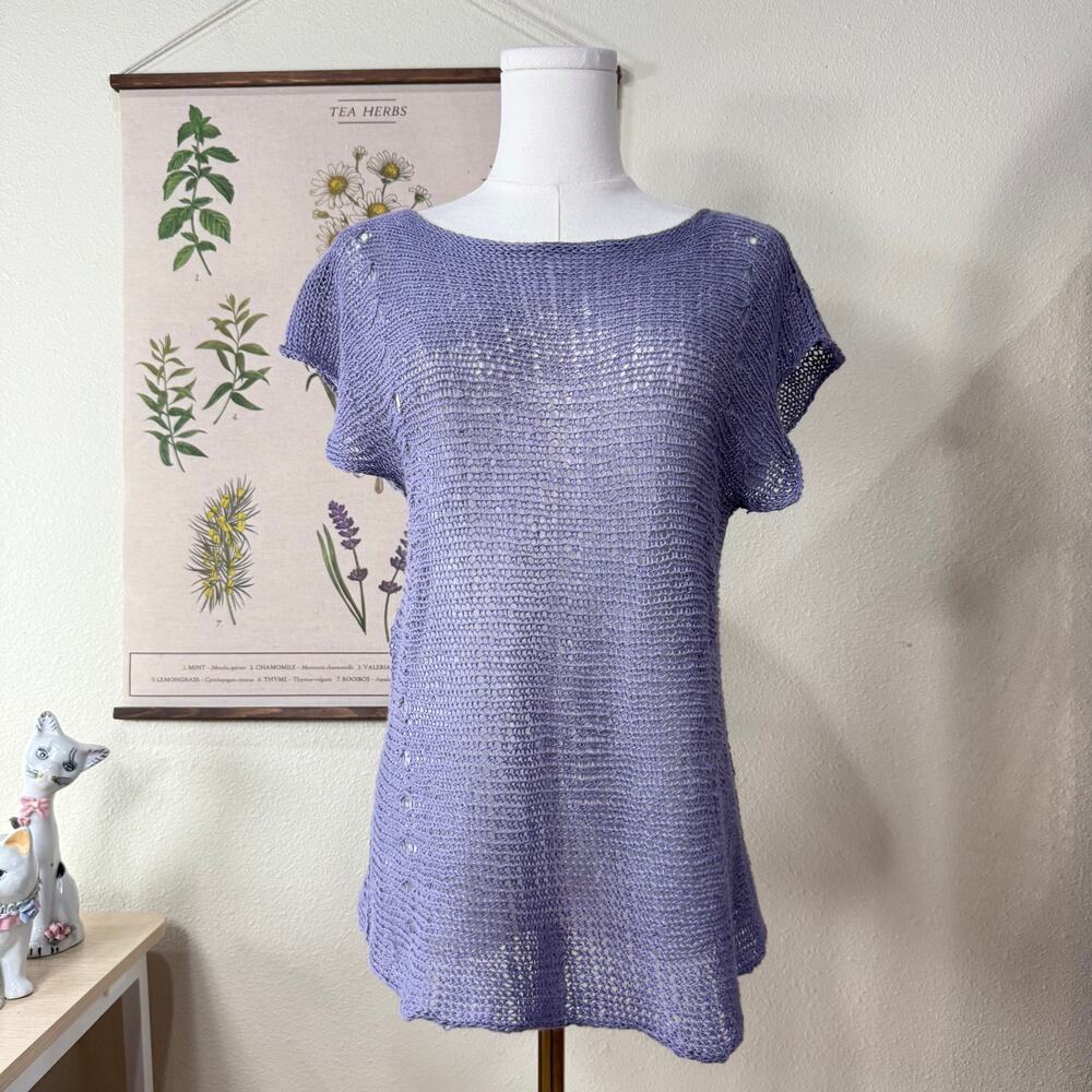 Purple Open Knit Sheer Tunic Top Forest Cottage Mori Kei Fairy Grunge Whimsy S